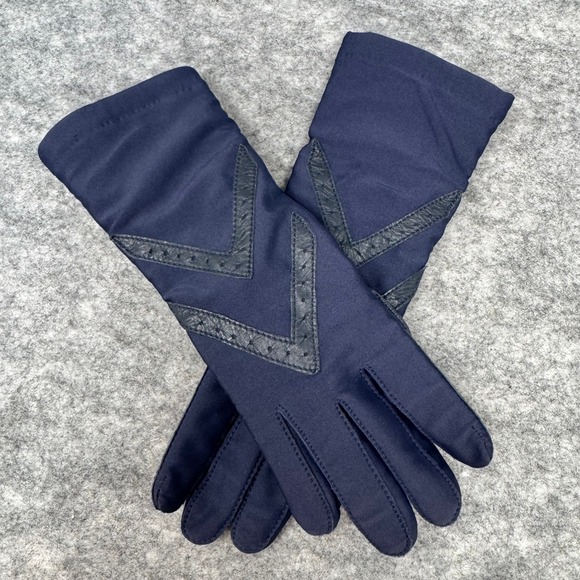 Vintage Isotoner Aris Warm Ups Lined Gloves Womens One Size Tab Navy Blue - Picture 1 of 7